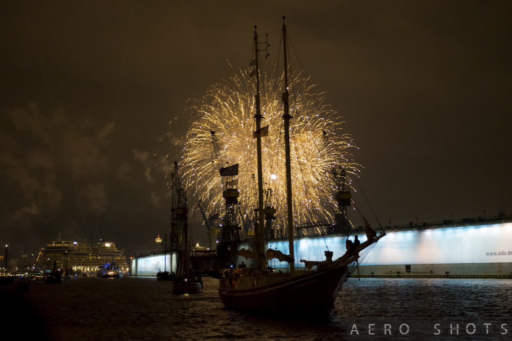 fireworks over a ship