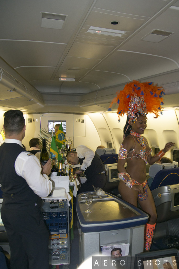 a woman in a garment on an airplane