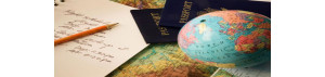 a globe and passport on a map
