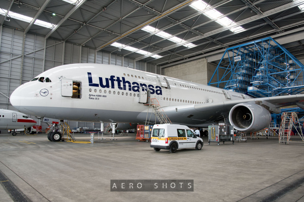 Lufthansa's Airbus A380 'Tokio' shown in her stall.