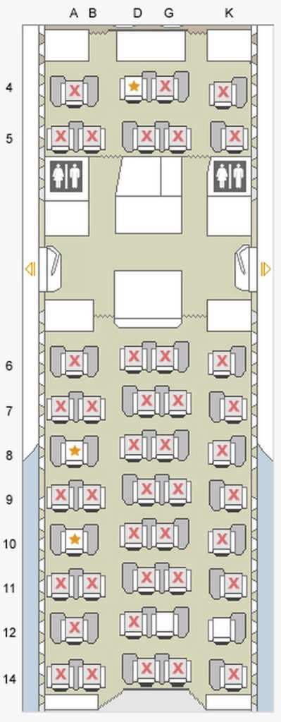 Business Class Seating Map on a typical SWISS Long Haul Aircraft 