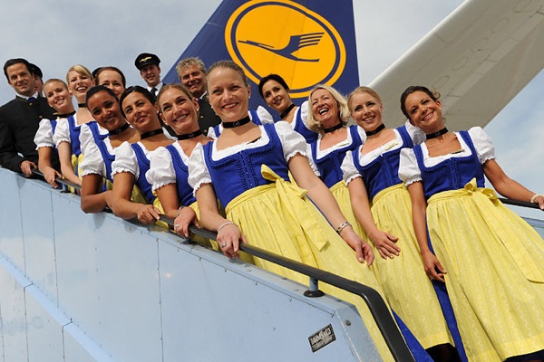 Welcome Aboard.....Lufthansa's flight crew in traditional attire during Oktoberfest