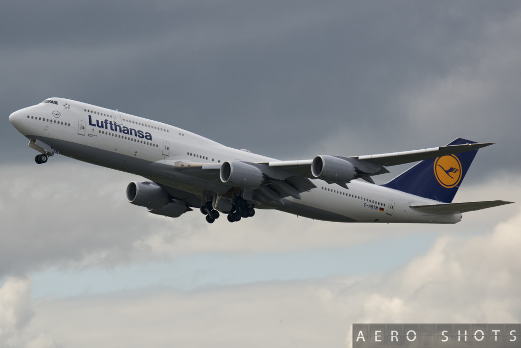 D-ABYM as she departs Frankfurt (FRA) on May 15, 2014.