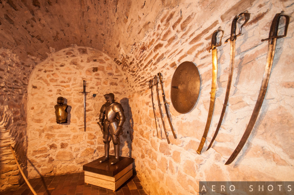 A small display shows some of the arms and suit of armor that were used by Castle inhabitants.