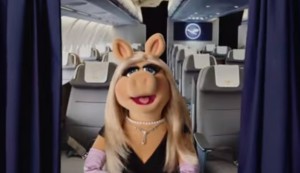 a puppet in an airplane