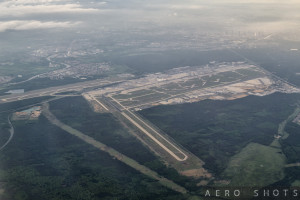 an aerial view of a runway