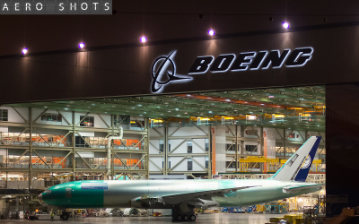 LUFTHANSA CARGO:  The newest (& LH’s last) 777 Freighter, D-ALFE, enters FINAL ASSEMBLY