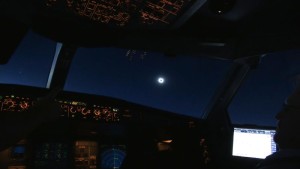 the cockpit of an airplane at night
