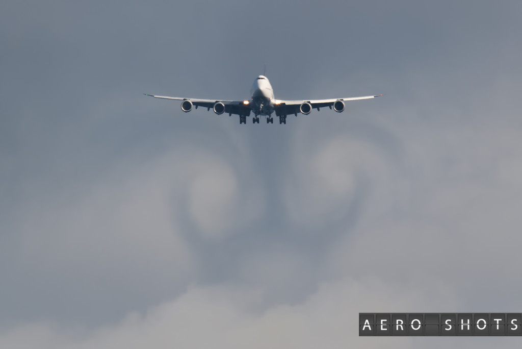 D-ABYU shows her Vortices when arriving in Paine Field after a test flight.