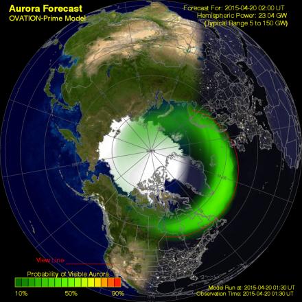 The Northern Lights should light up the skies over the North Atlantic On April 20.
