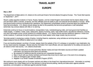 a travel alert with text